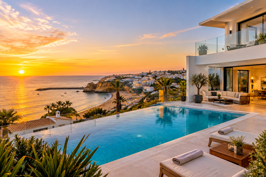 Luxury villa with swimming pool overlooking the sea in Albufeira, Portugal