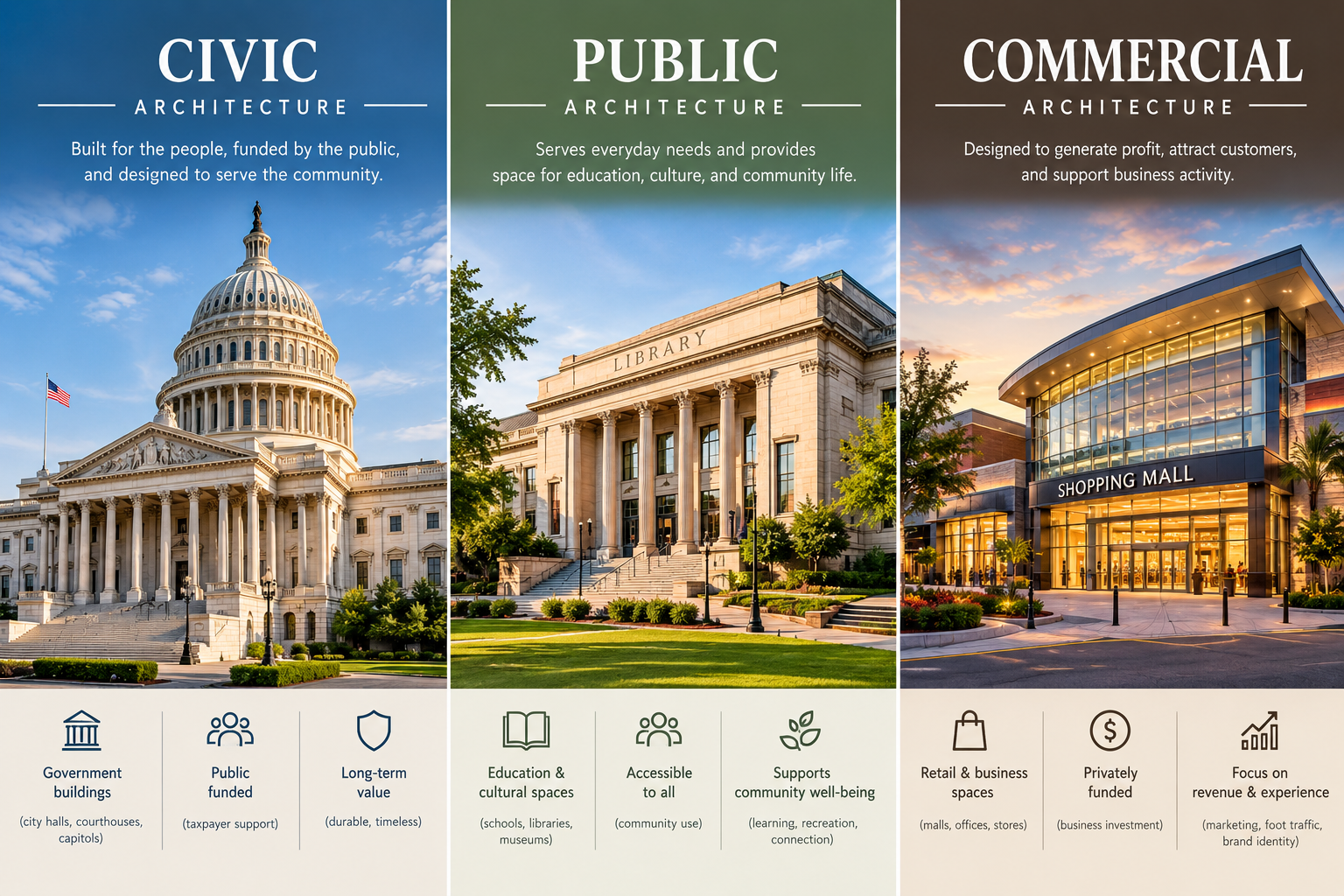 civic vs commercial architecture comparison